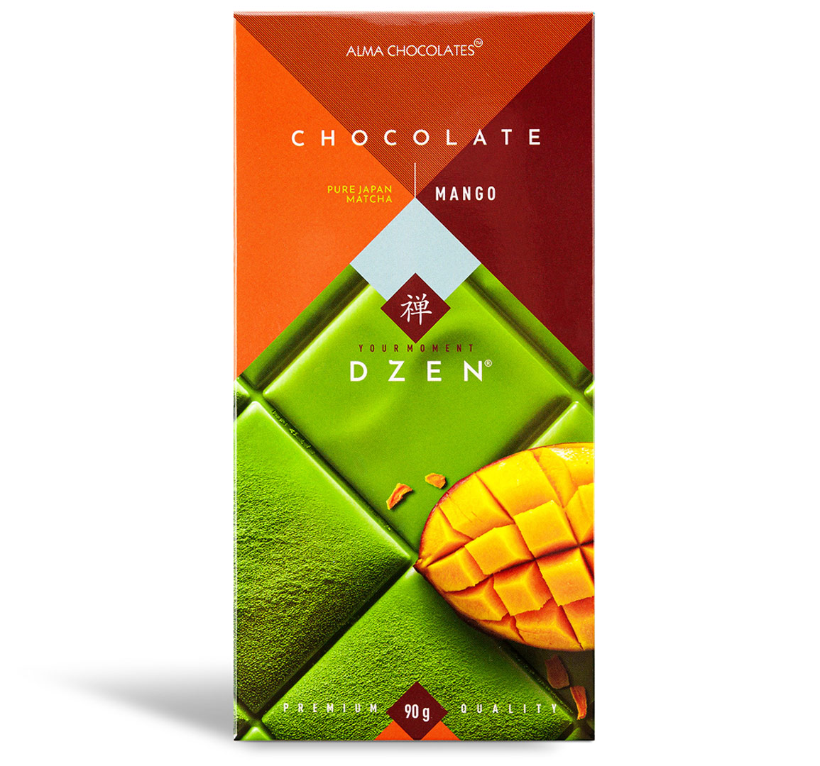 Шоколад Alma Chocolates Dzen с чаем матча и манго 90г