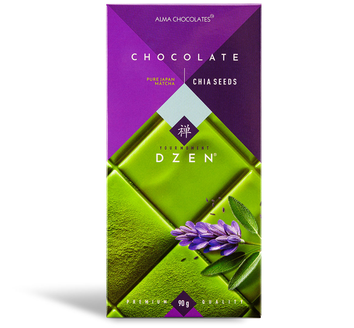Шоколад Alma Chocolates Dzen с чаем матча и чиа 90г