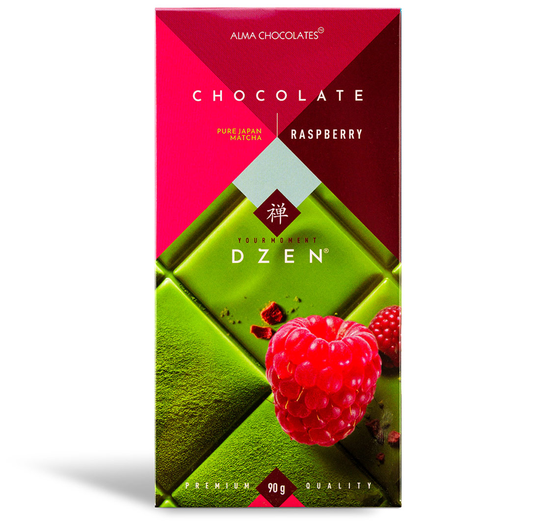 Шоколад Alma Chocolates Dzen с чаем матча и малиной 90г